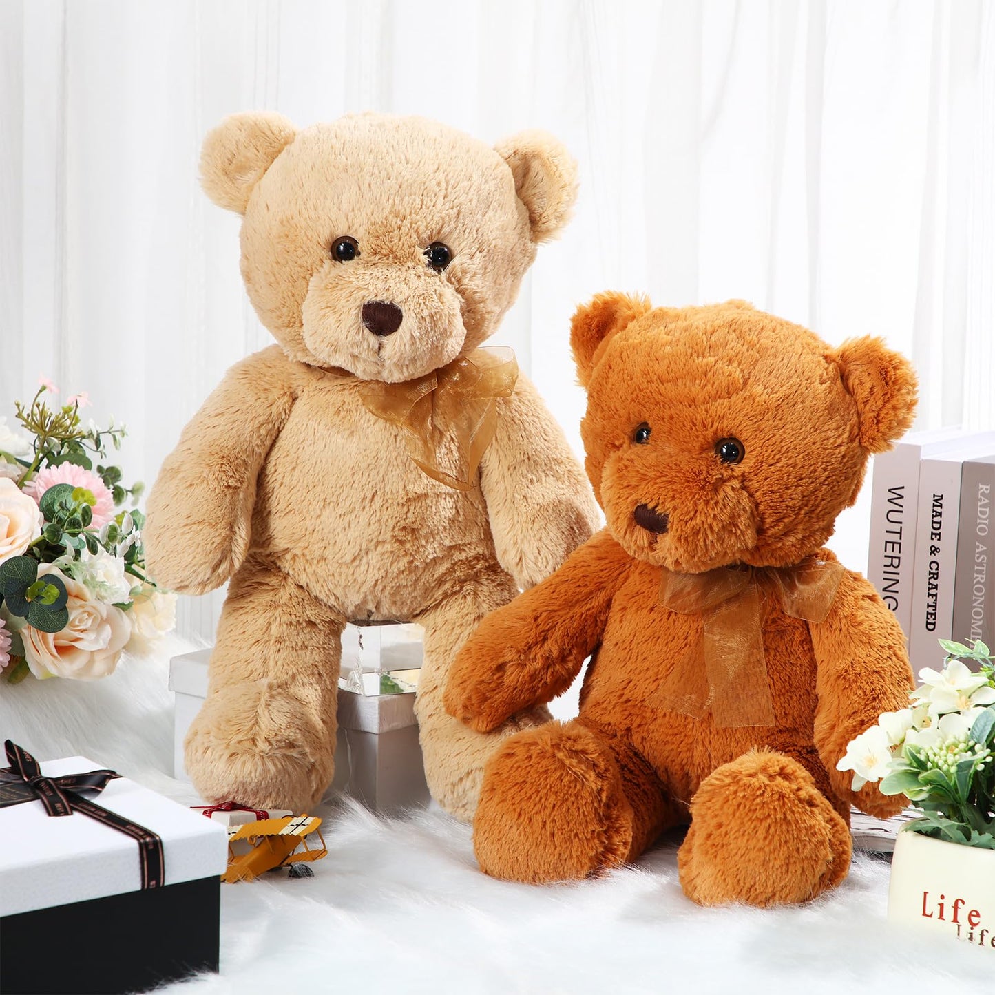 Wettarn 2 Pack Plush Bear Stuffed Animal 18 Inch Cuddly Bears Plush Cute Stuffed With Bow For Children'S Day Valentine Day Birth