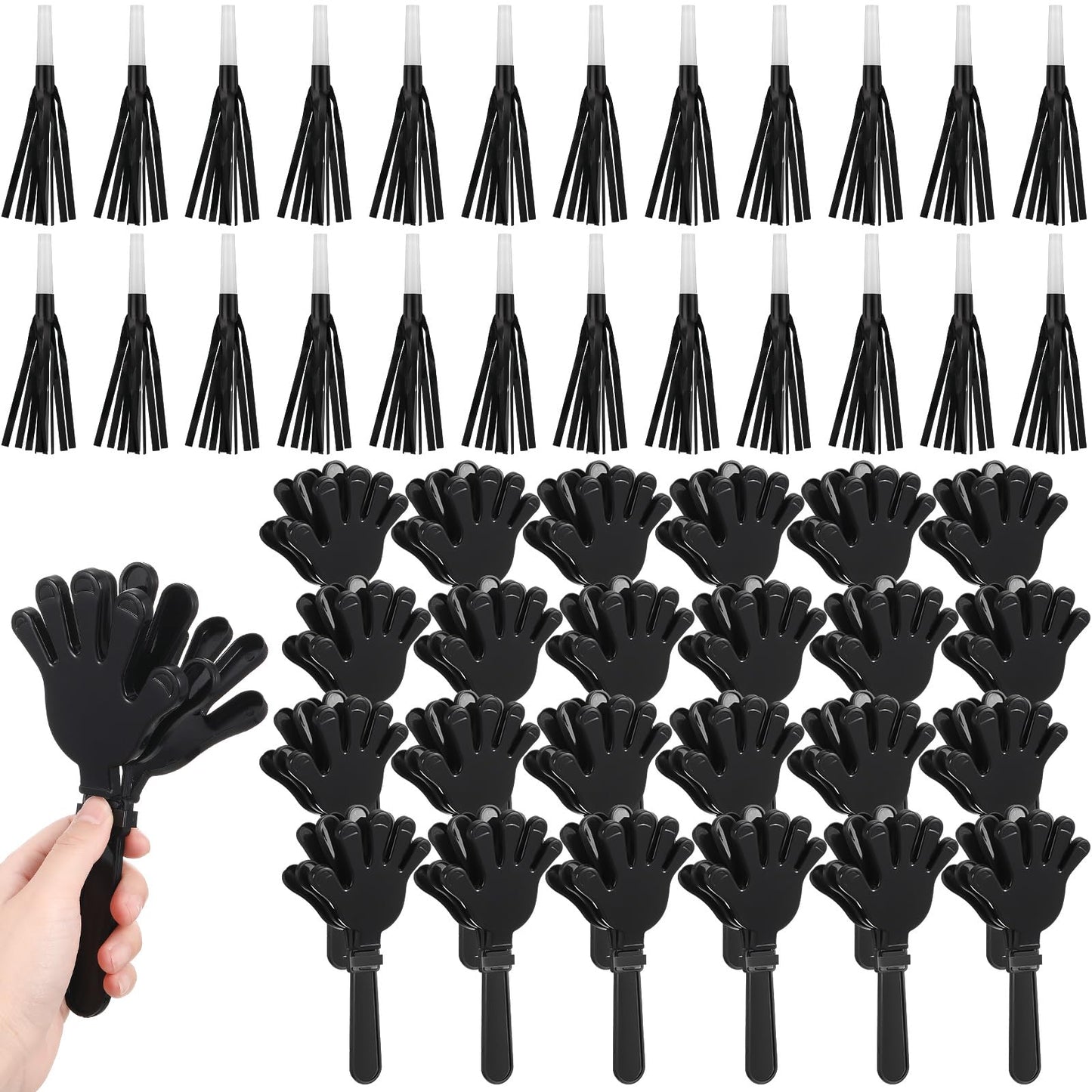 Hollowfly 48 Pack Party Noisemakers New Years Eve Party Supplies Include 24 7.5 Inch Large Hand Clappers 24 Blowers Whistle for