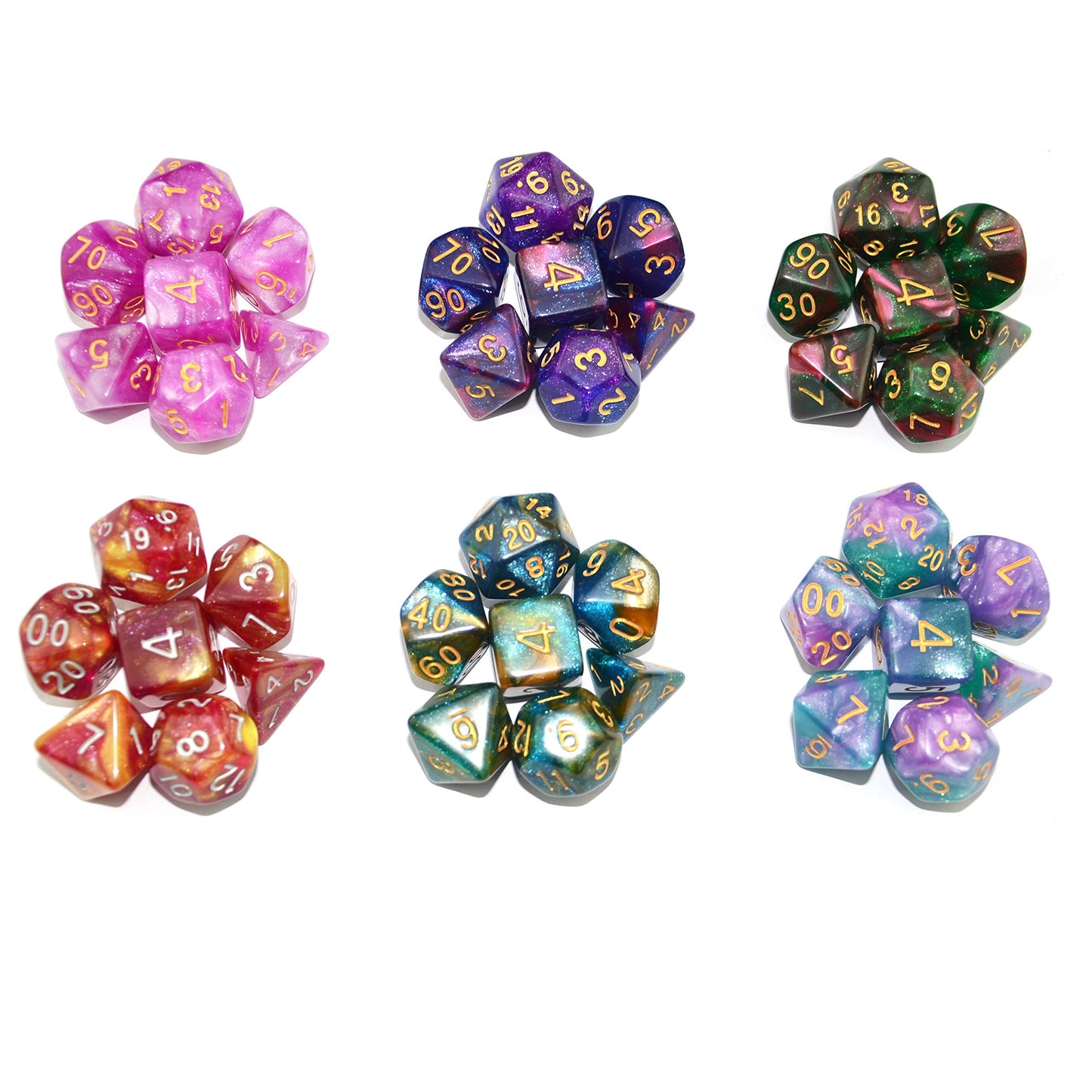 SmartDealsPro 6 x 7 Sets (42 pcs) Glitter Polyhedral Dice Sets with Pouches for DND RPG MTG Dungeon and Dragons Table Board Roll