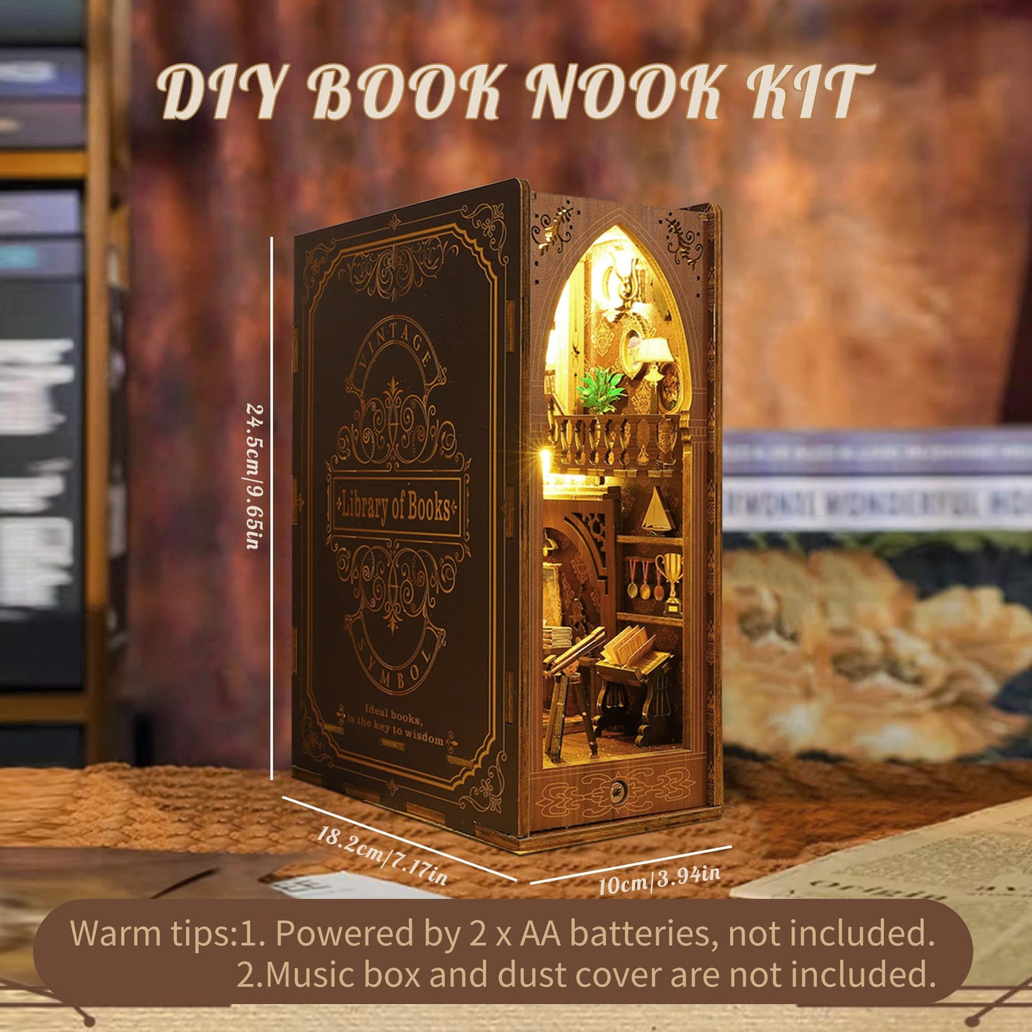 Book Nook Kit, Mojino Diy Miniature 3D Puzzle Wooden Bookends Doll House With Led Lights For Bookshelf Decor, Tiny Miniverse Mod