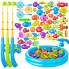 Magnetic Fishing Pool Toys Game For Kids Toddlers 3-5 4-8, Water Table Bathtub Toy With Inflatable Pool Pole Rod Net Plastic Flo