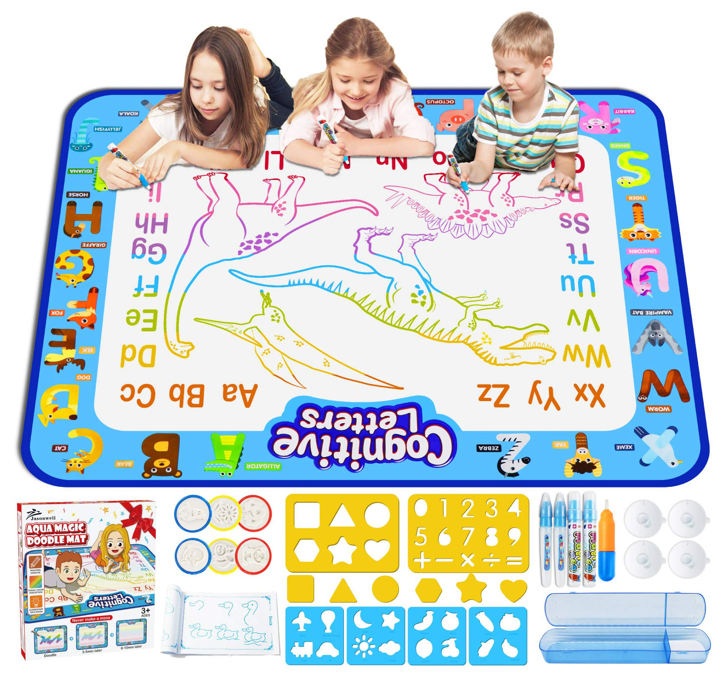 Jasonwell Aqua Water Doodle Mat 40 X 32 Inches Large Magic Drawing Doodling Mat Coloring Mat Educational Toys Christmas Birthday Gifts For Kids Toddler Boys Girls Age 2 3 4 5 6 7 8 Year Old (Alphabet)