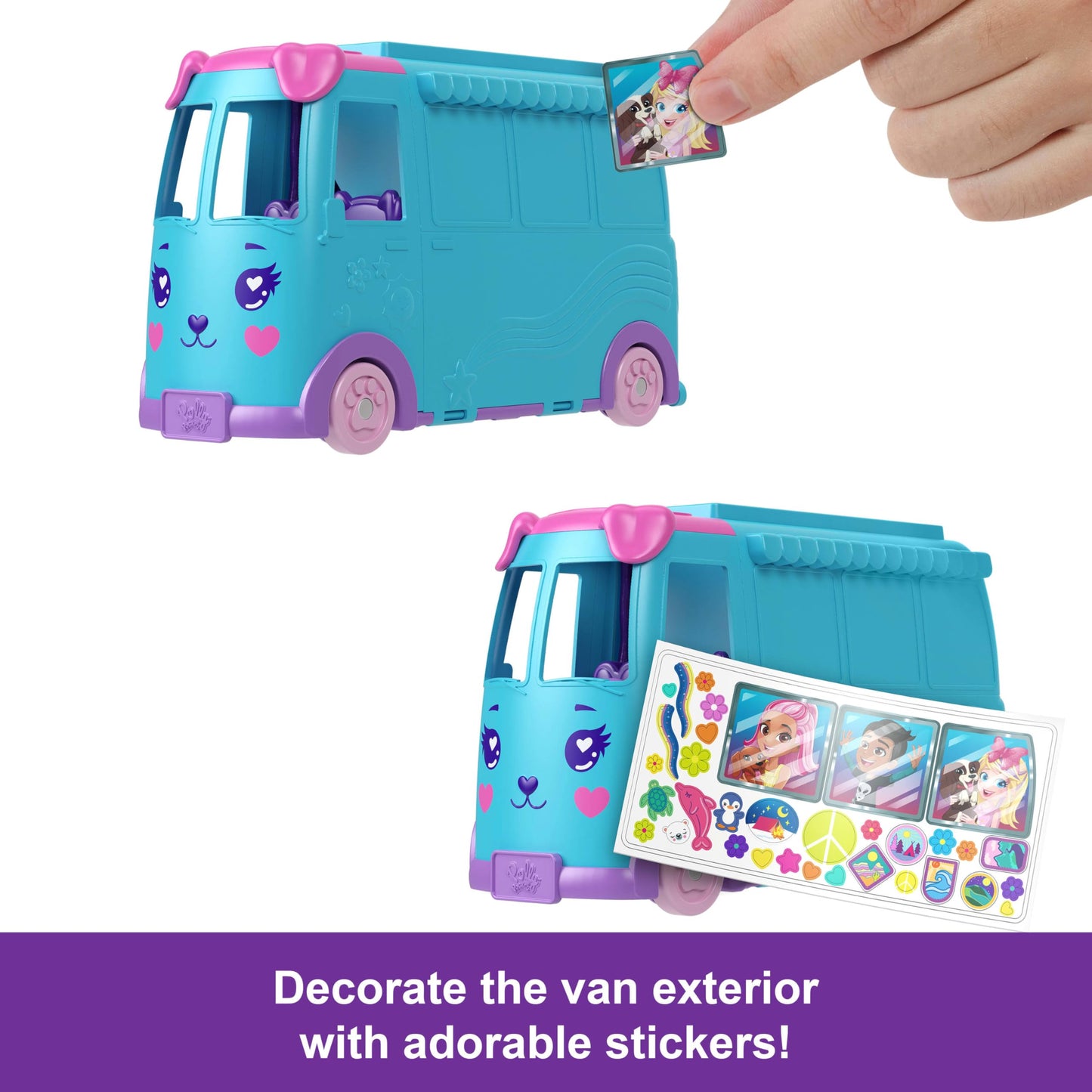 Polly Pocket Micro Dolls with Transforming Camper Van, Pets & Toy Car, Multicolor, Model JCC22