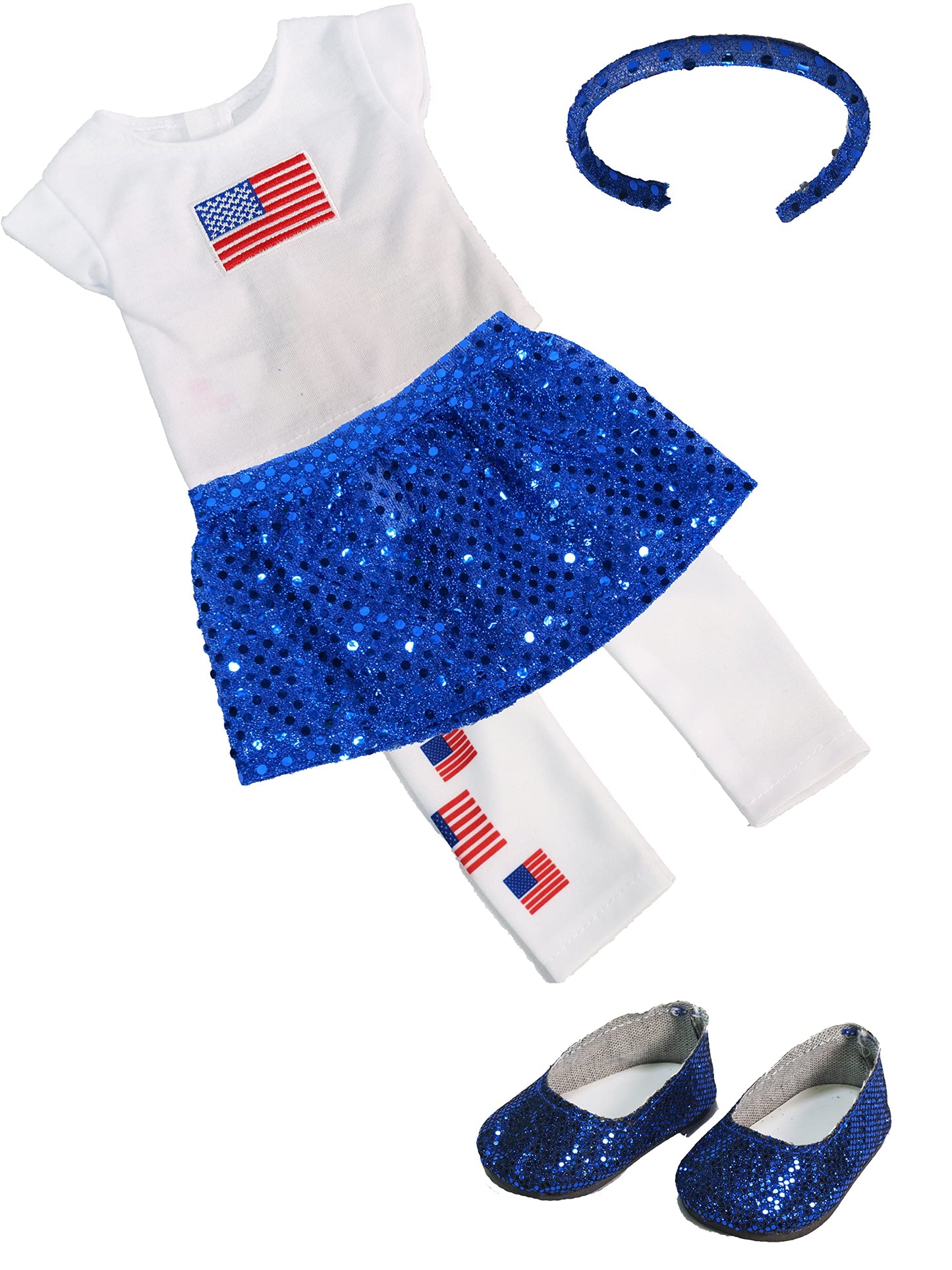 American Fashion World USA American Flag Outfit for 18-Inch Dolls | 5 Piece Set | enhanced Quality & Trendy Design | Dolls Clothes | Outfit Fashions for Dolls for Popular Brands