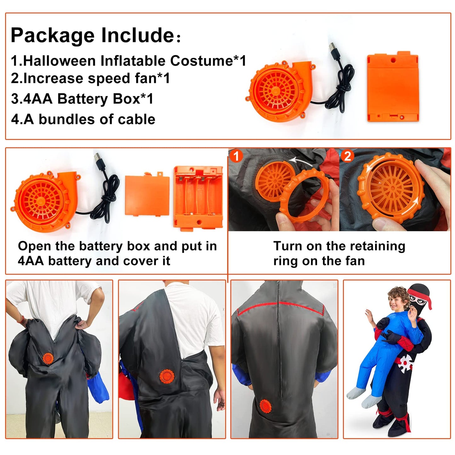 Camlinbo Halloween Inflatable Costume for Kids Boys Ninja Holding Person Scary Halloween Costume Blow Up Party Cosplay