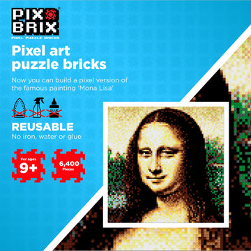 Pix Brix Pixel Art Puzzle Bricks - Mona Lisa, 6,400 Pieces - Patented Colorful Building Bricks To Recreate This Famous Print, Create Builds Without Water, Iron Or Glue