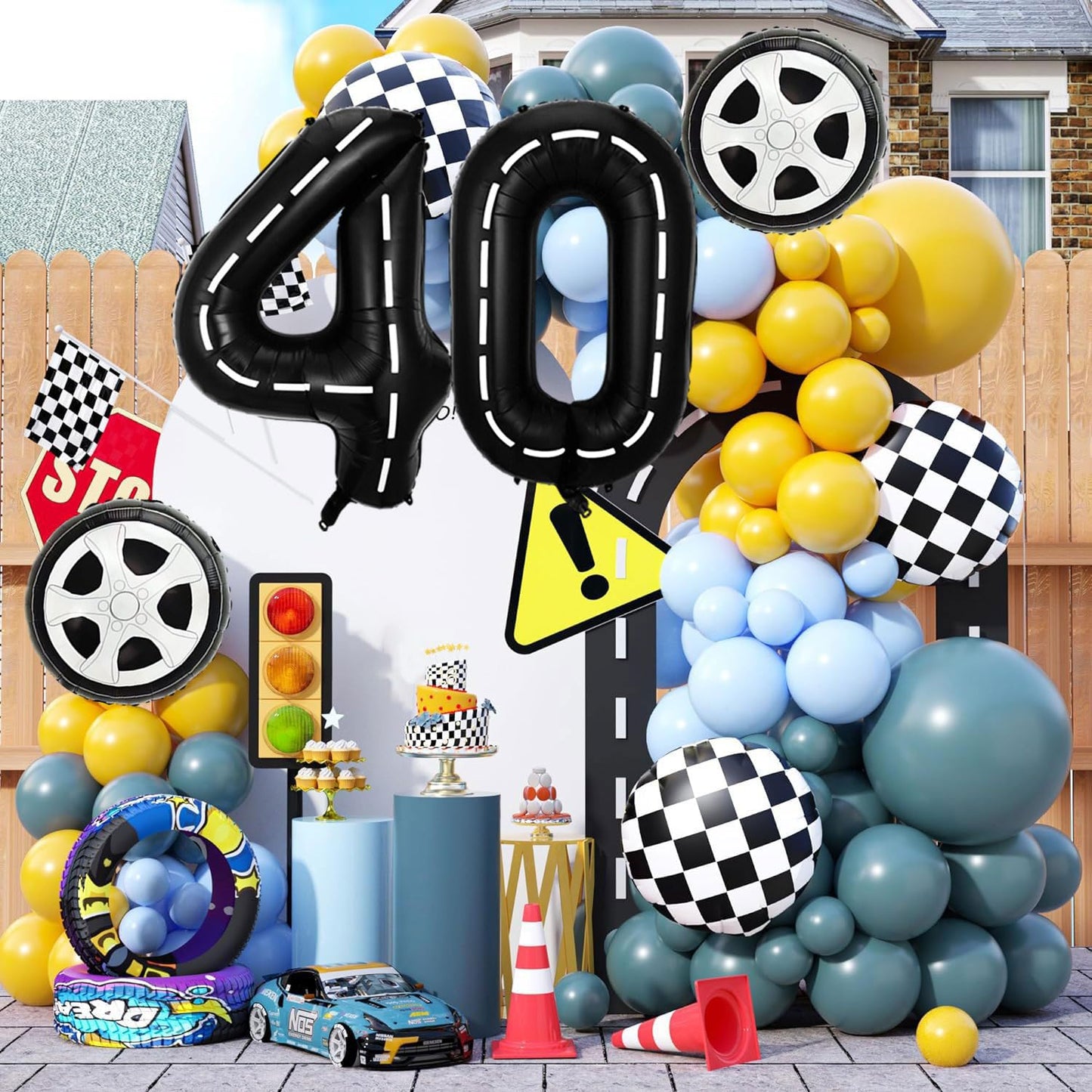 Race Car Birthday Balloons Decorations, 40 Inch Racetrack Black Number 0 Balloon, Large Mylar Black 0 Balloon For 10St Birthday