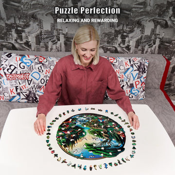 Majestic Landscape - 500 Piece Wooden Puzzles for mature-themeds - 18 x 17.5 in - Extra-Thick 5 mm Wood Puzzle Hand-Shaped Pieces Round XL Mosaic Design - enhanced Gift for Puzzle Lovers by LEOGOR