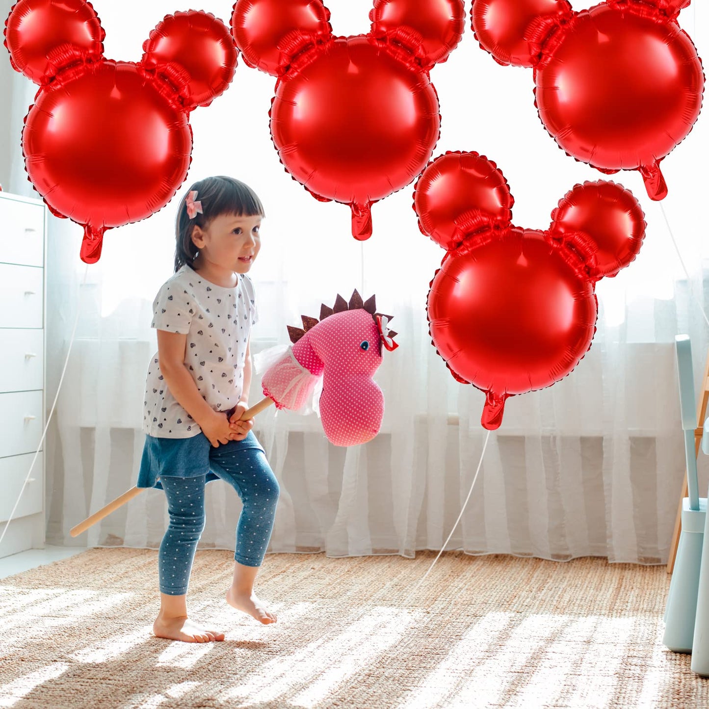 6 Pcs Mouse Head Balloons, 24'' Mouse Mylar Balloon Jumbo Mouse Head Aluminum Foil Balloons For Birthday Party Decorations Baby Shower Supplies Party Favors (Red)
