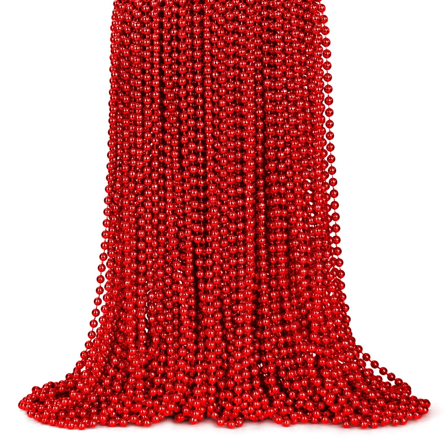 ZYFLSQ 100 Pcs 33'' 7mm Metallic Red Beads Necklaces, Bulk Mardi Gras Beaded Necklaces, Party Beads Costume Necklaces