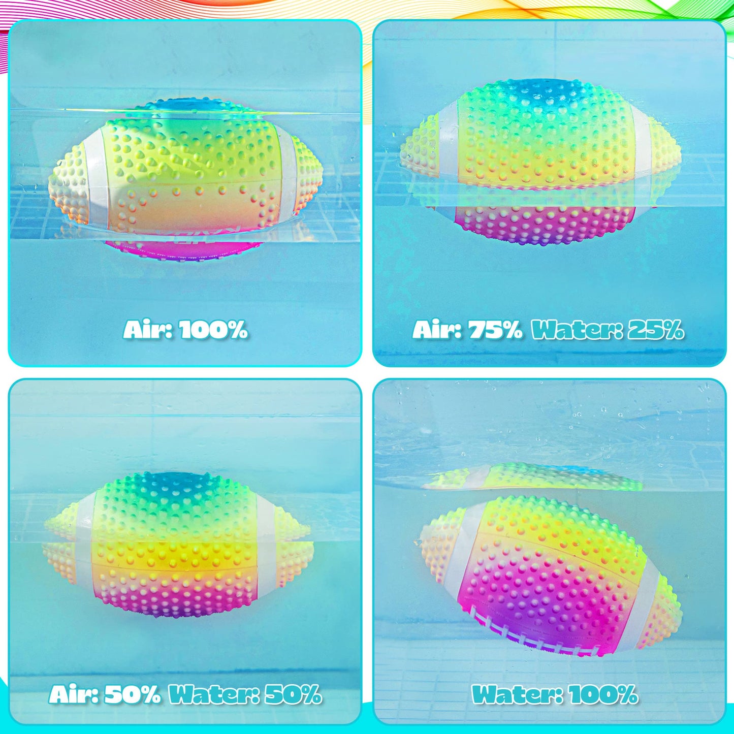 Hiboom Swimming Pool Football, 9.6 Inch Pvc Rainbow Colorful Waterproof Football For Boy Girl, Swimming Pool Diving Toys For Und
