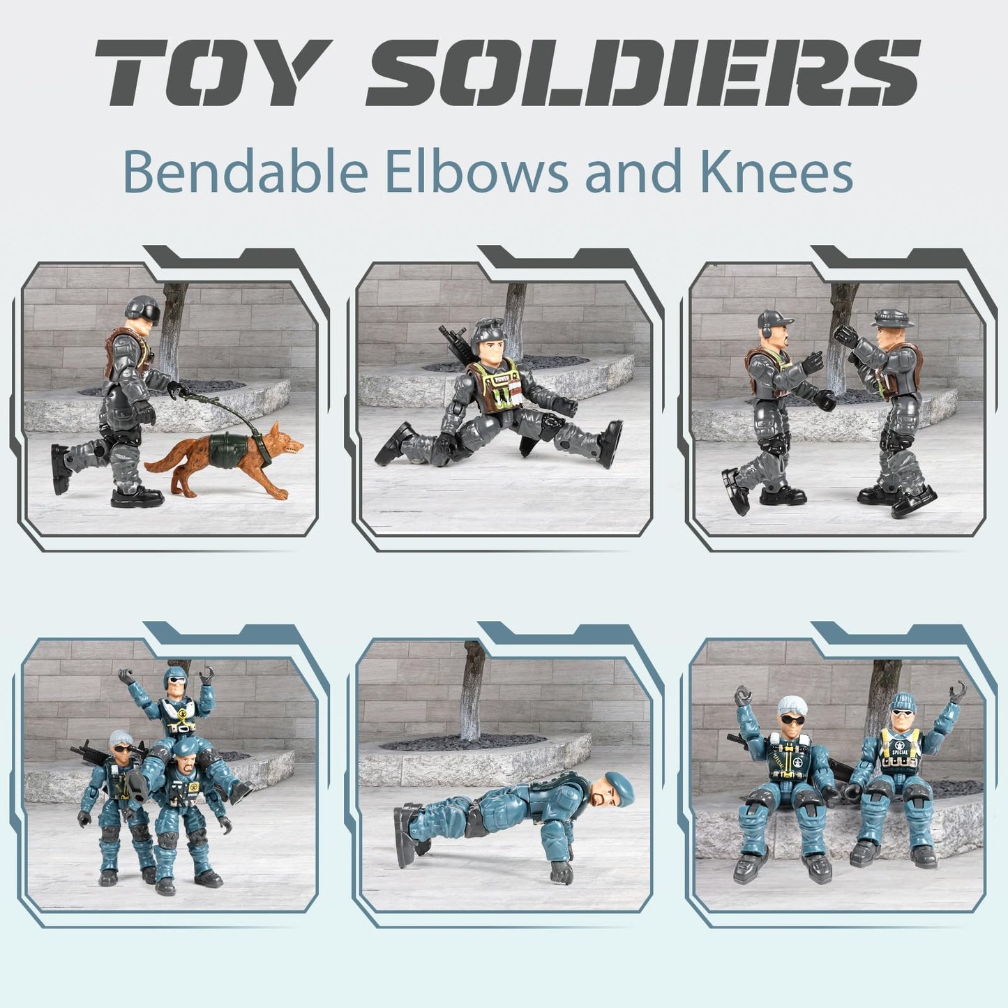 HAPTIME Army Men Action Figures with Toy Soldiers for Boys Plastic Army Toys for Boys 6-8 Birthday Gift for Military Collectors (6Pcs Blue + 6Pcs Gray)