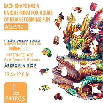 Wooden Puzzles for mature-themeds - Jeweled Dragon Puzzle Unique Shape Wooden Jigsaw Puzzle for mature-themeds Wood Puzzles mature-themed Good Gift Idea for Friends Home Decor (L-13.4 * 12.6in 240 Pieces)