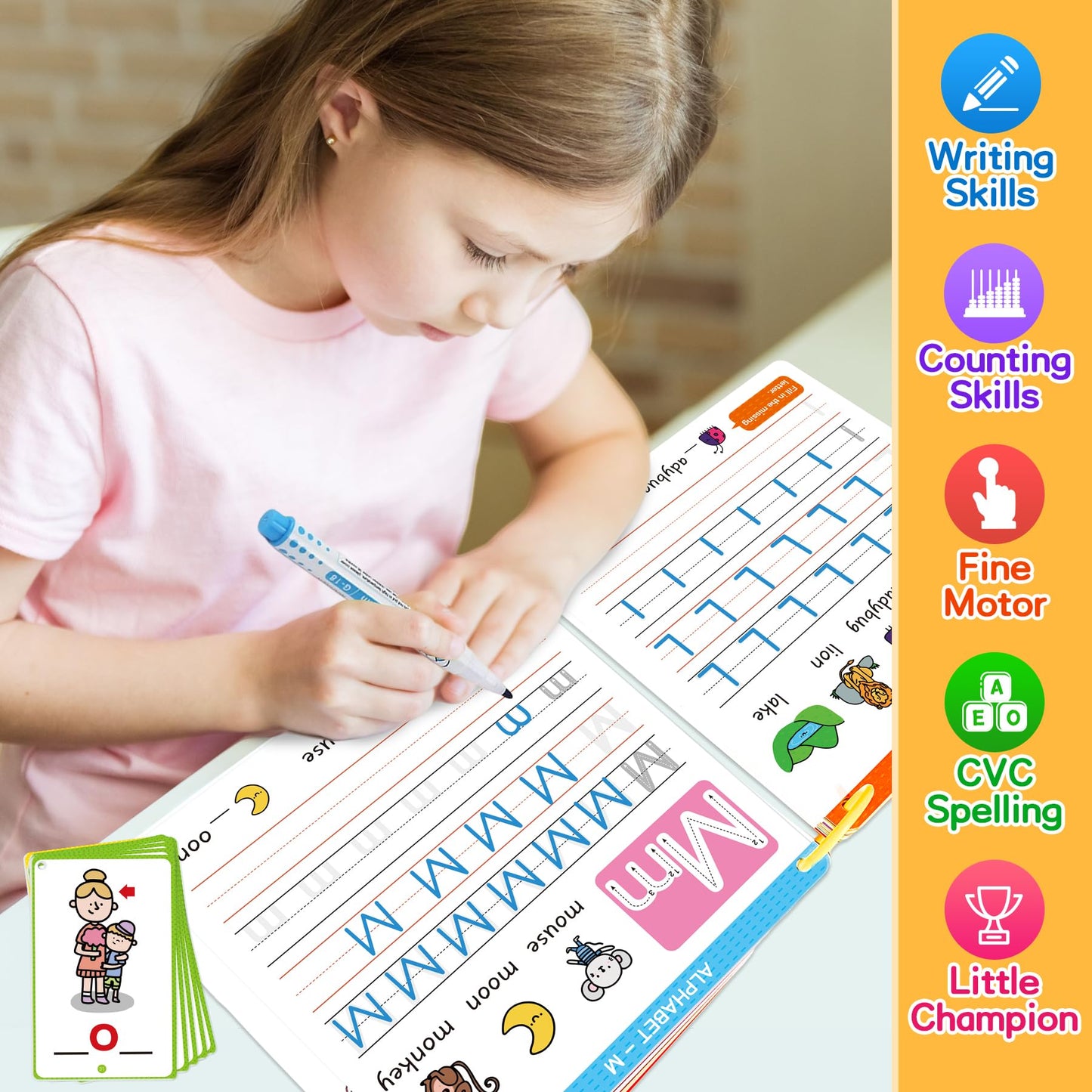 Elitepanda Cvc Word Games & Preschool Learning Kit For 3,4,5,6 Year Olds | 60 Reusable Dry Erase Flash Cards, Kindergarten Workb