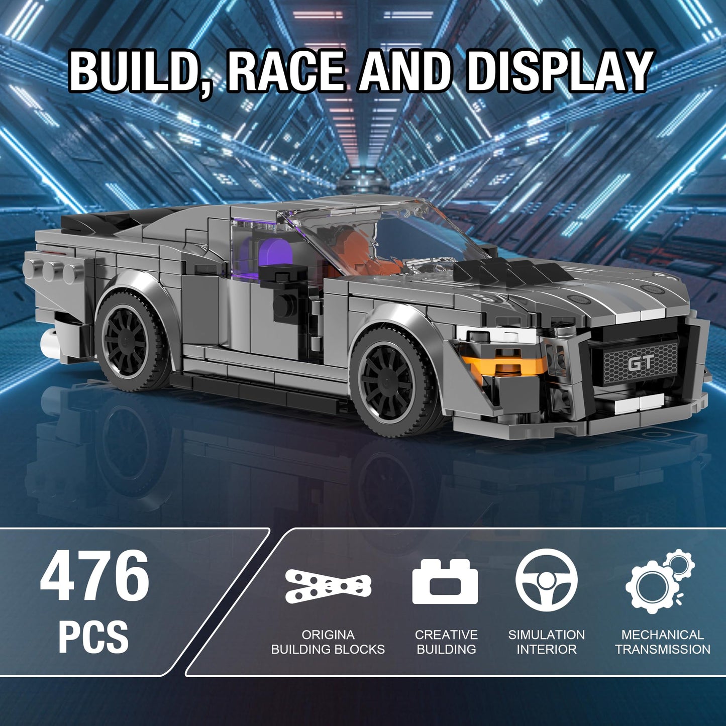 High Godo Super Sports Car Building Set,Racing Car Building Kits For Kids And Adults,Collectible Model Cars Construction Blocks Toys Gifts For Boys 6-8 10+ (476 Pieces)