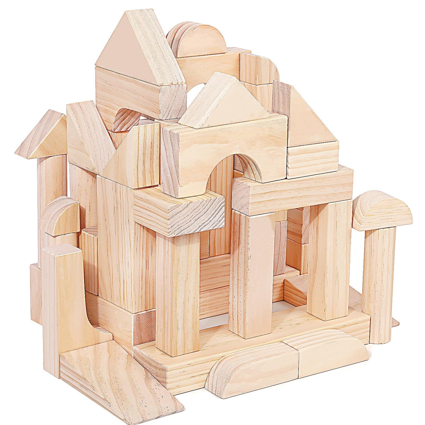 Large Wooden Building Blocks Set - Educational Preschool Learning Toys With Wooden Storage Box, Toddler Blocks Building And Stac