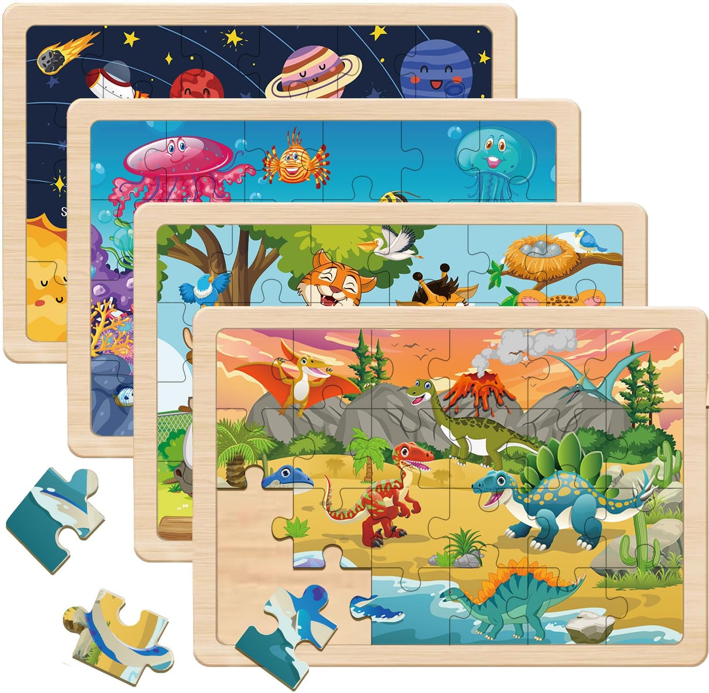 Puzzles For Kids Ages 4-6, 4 Packs 24 Piece Wooden Jigsaw Puzzles For Toddlers 2-4, Preschool Educational Puzzles Boards Toys Gifts For 3 4 5 6 Boys Girls