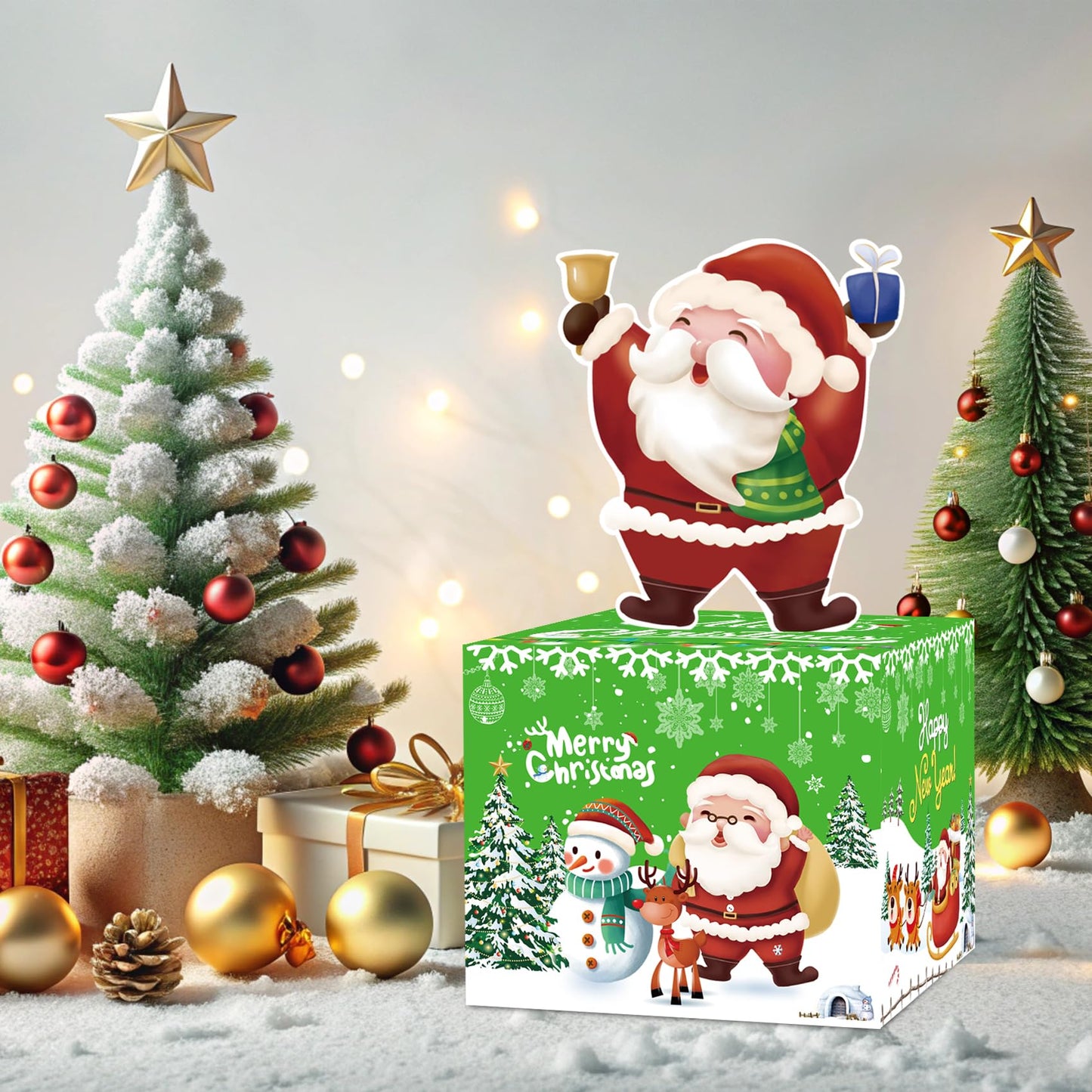 Meiidoshine Green Christmas Money Boxes For Cash Gift Pull, Surprise Money Holder Cash Gift For Kids Adults, Diy Fun Cash Box For Women Men Girls Boys Mom Dad Friends, Include 100Pcs Transparent Bags