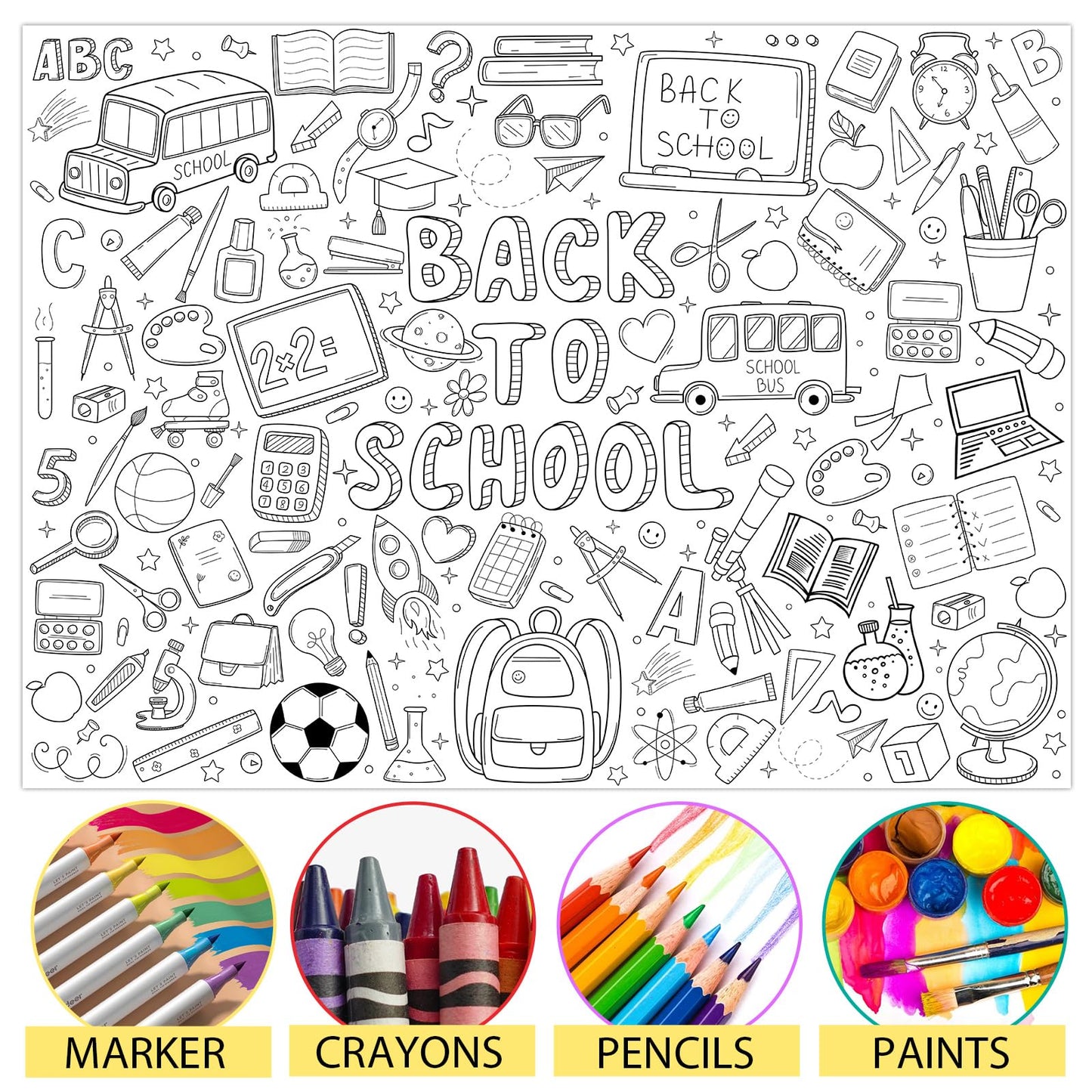 Naozinebi Back To School Coloring Poster For Kids Giant Coloring Poster Large Welcome Back Coloring Tablecloth Jumbo Coloring Bo