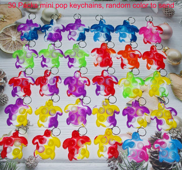 30 Packs Rainbow Bulk Turtle Mini Pop Fidget Keychain Bubble Toy For Boy Girl Kids Summer Party Favors Gift, Stress Relief Stude