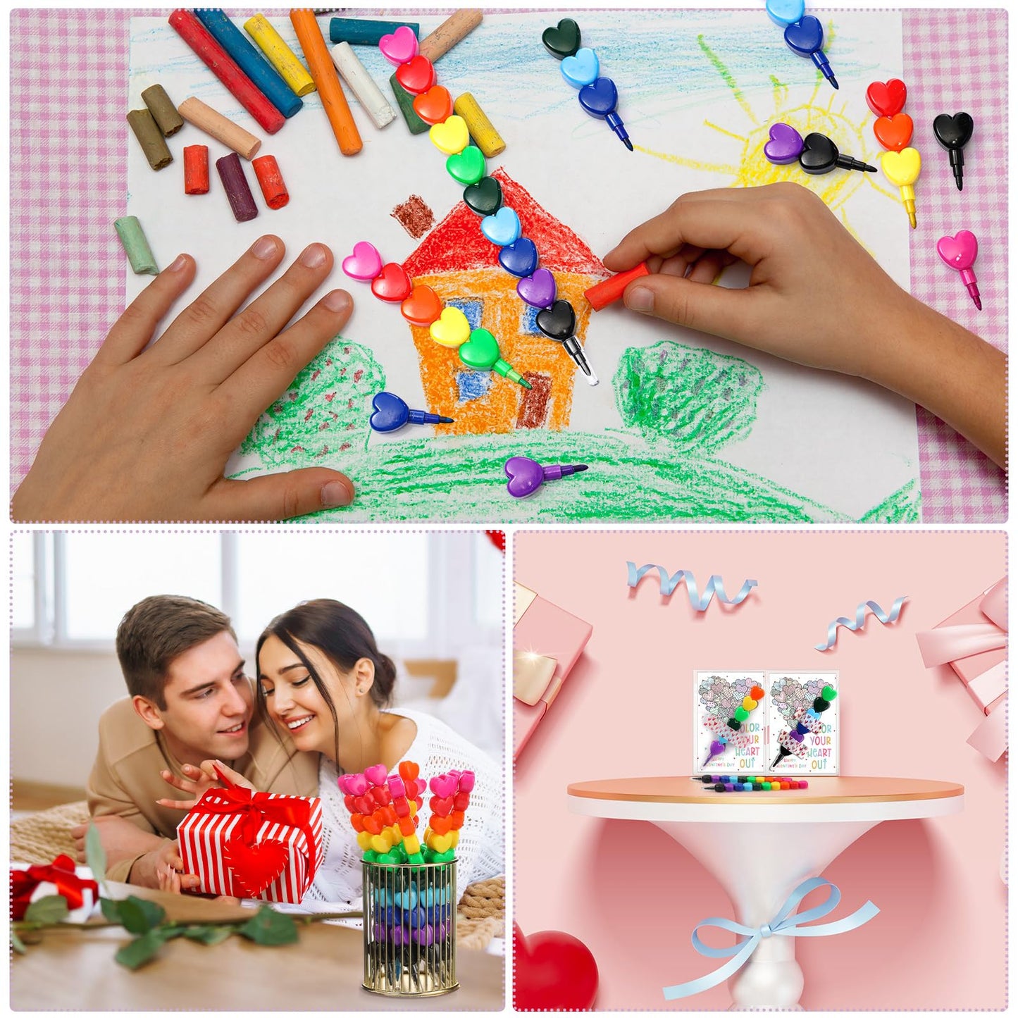 Sayglossy Stacking Crayons - 60 Colorful Crayon Sets with Card Sticker - Perfect for Valentine's Day Gifts, Classroom Rewards, and Party Supplies