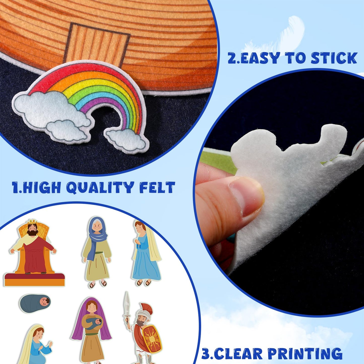 SmoothNovelty 12 Pack Flannel Felt Board Stories Set with a Foldable Board for Preschool Activities Boys Girls(Bible)