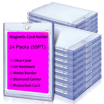 24 Ct Magnetic Card Holder - 55 Pt Hard Plastic Top Loaders For Trading, Mtg, Yugioh, Sports, Baseball, Basketball/Football Card