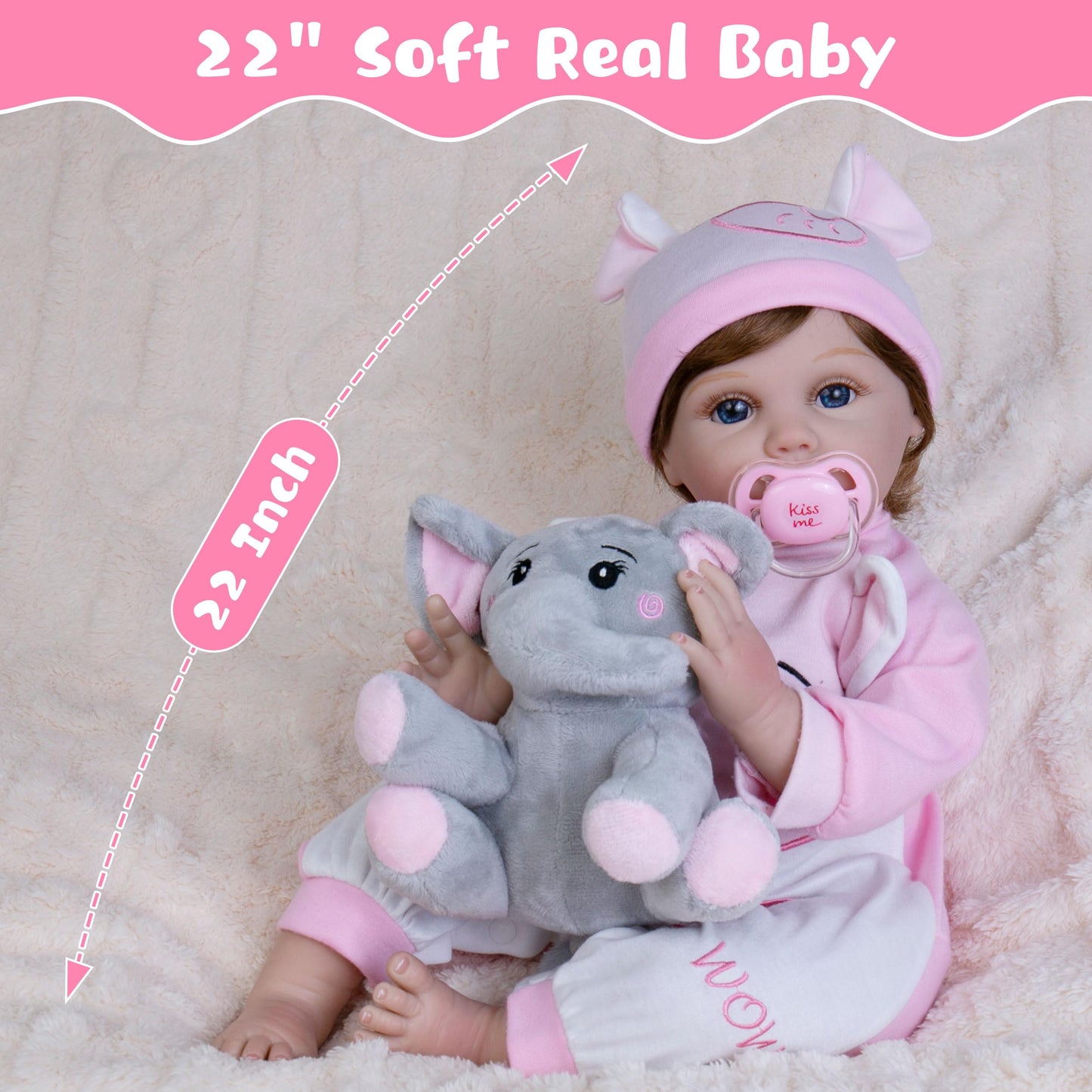 Ekokiz Reborn Baby Dolls, 22-Inch Realistic Newborn Baby Doll Soft Cloth Body Lifelike Baby Dolls Complete With Clothes And Toy