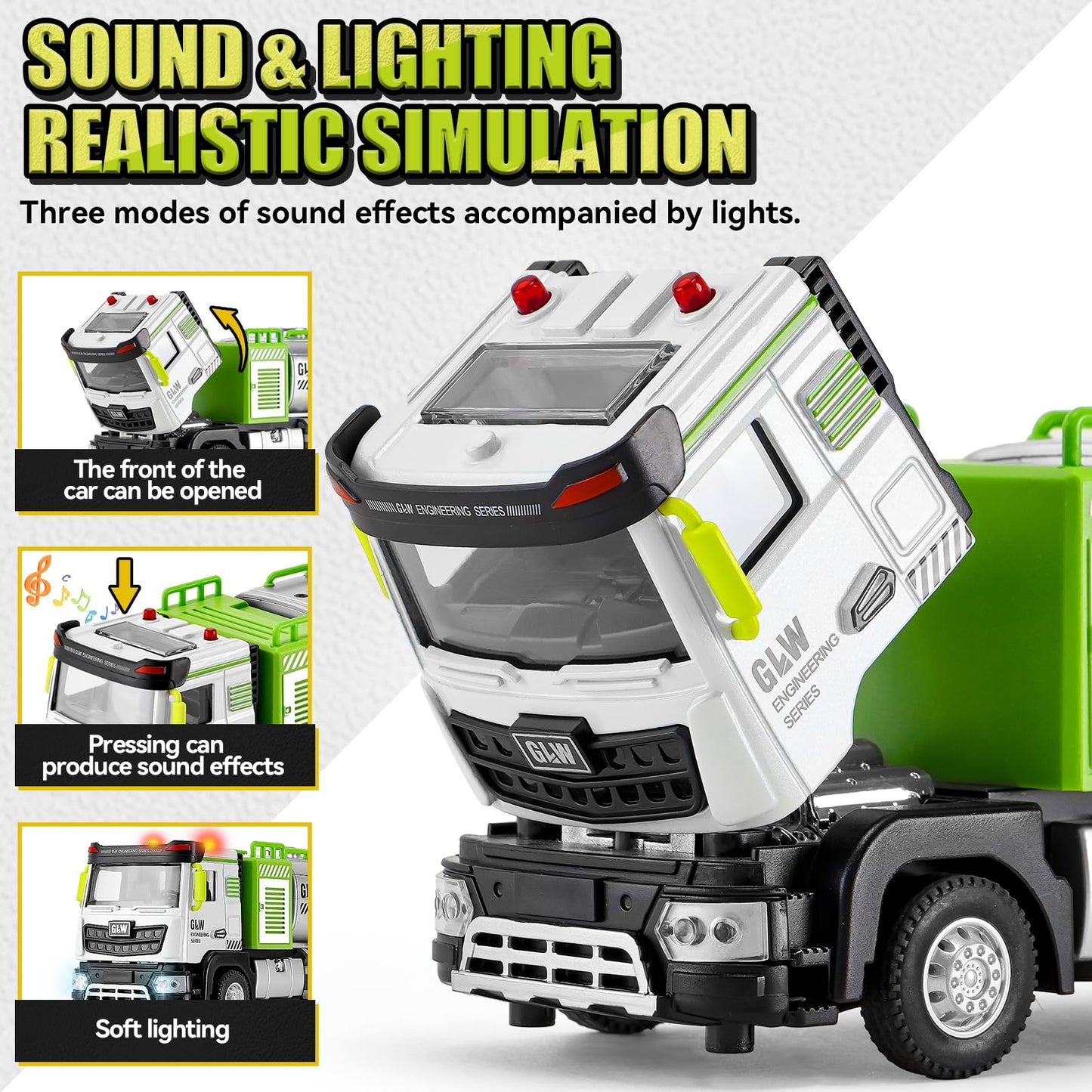 G.C City Diecast Tanker Truck Toys For 3 4 5 6 Years Old Boys, Friction Powered Haze Removal With Lights And Sounds, 1:40 Scale