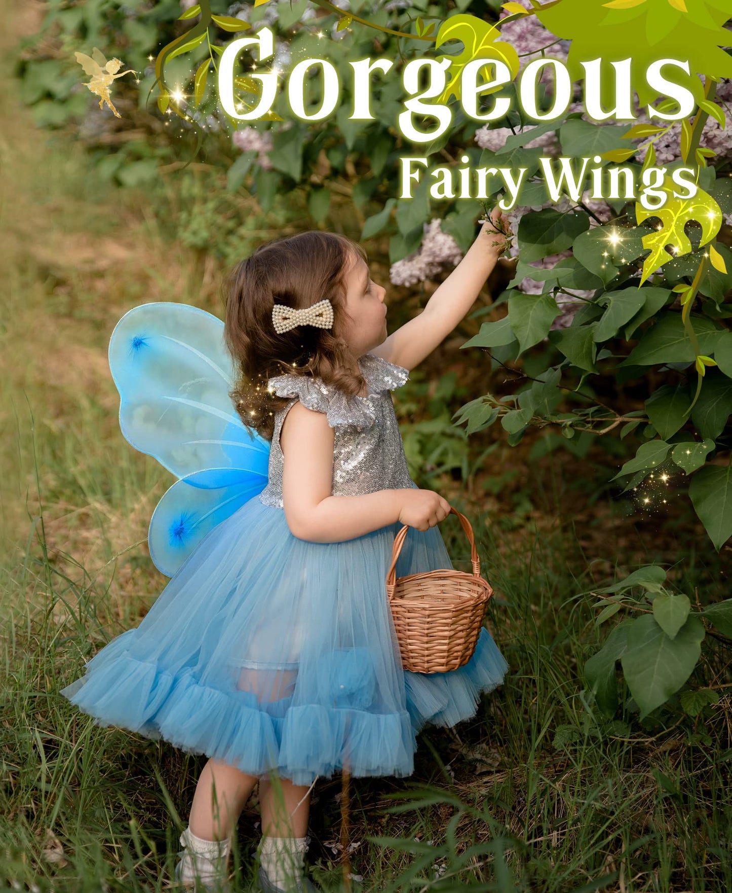 Jeowoqao Girls Wings Fairy Wings, Kids Butterfly Wings Little Girls Wings Costume For Birthday Party Halloween Dress Up