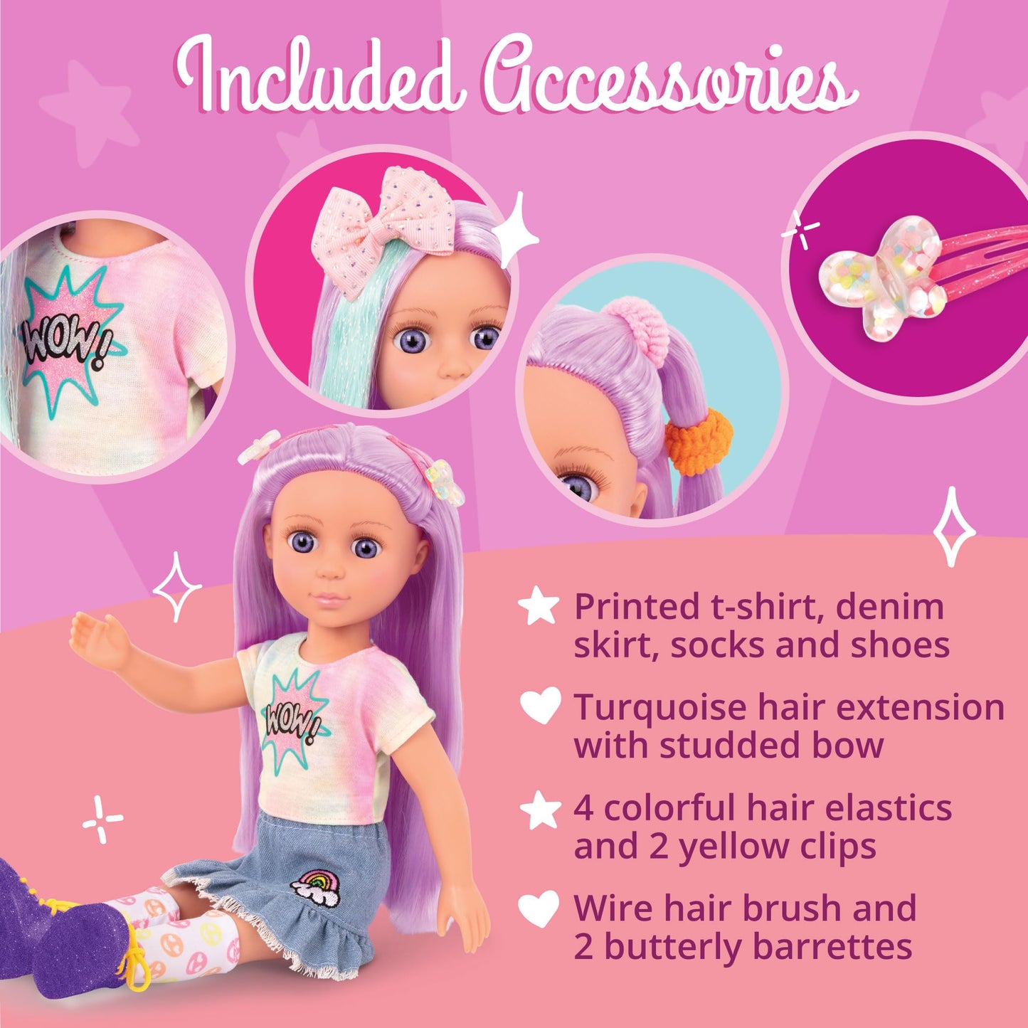 Glitter Girls – Luma 14-Inch Posable Doll With Hair Extension & Pink Hair Bow, Hair Clips, And Colorful Outfit – Toys, Clothes, And Accessories For Kids Ages 3 And Up