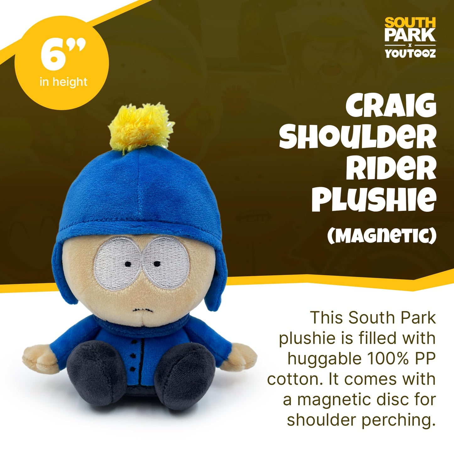 Youtooz Craig South Park 6In Shoulder Rider, Collectible Soft Magnetic Craig Shoulder Rider Plushie From South Park, By Youtooz South Park Collection