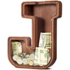 Customized Name Large Wooden Piggy Bank For Kids Boys Girls Alphabets Letter A-Z Coins Bills Money Change Bank Box Initial On Clear Cover (Laser Engraved) (Alphabet-J, Initial-12)
