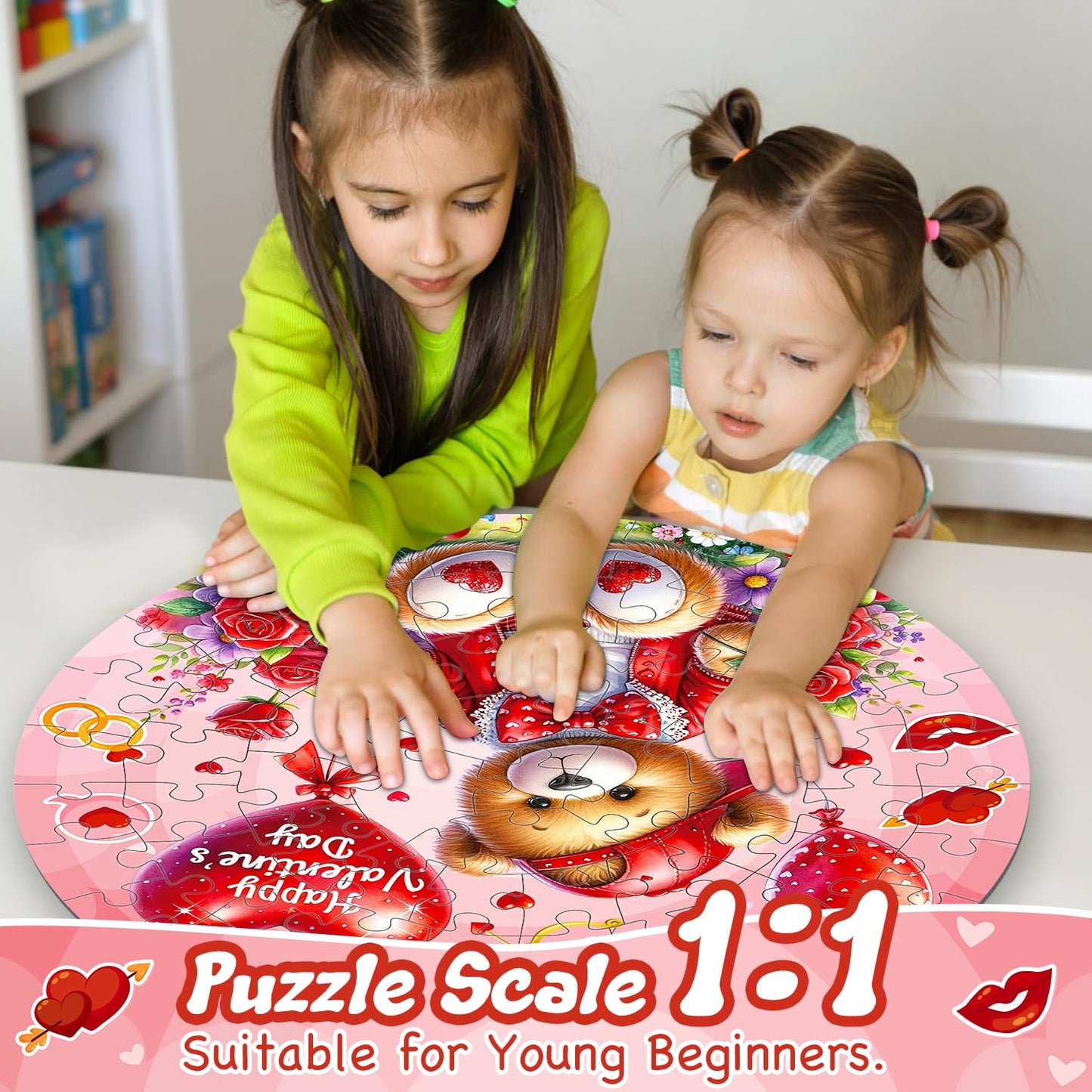 Valentines Floor Puzzles For Kids Age 4-8, Valentiens Day Gifts For Kids Classroom Exchange Gifts Love Bear And Balloons Large J