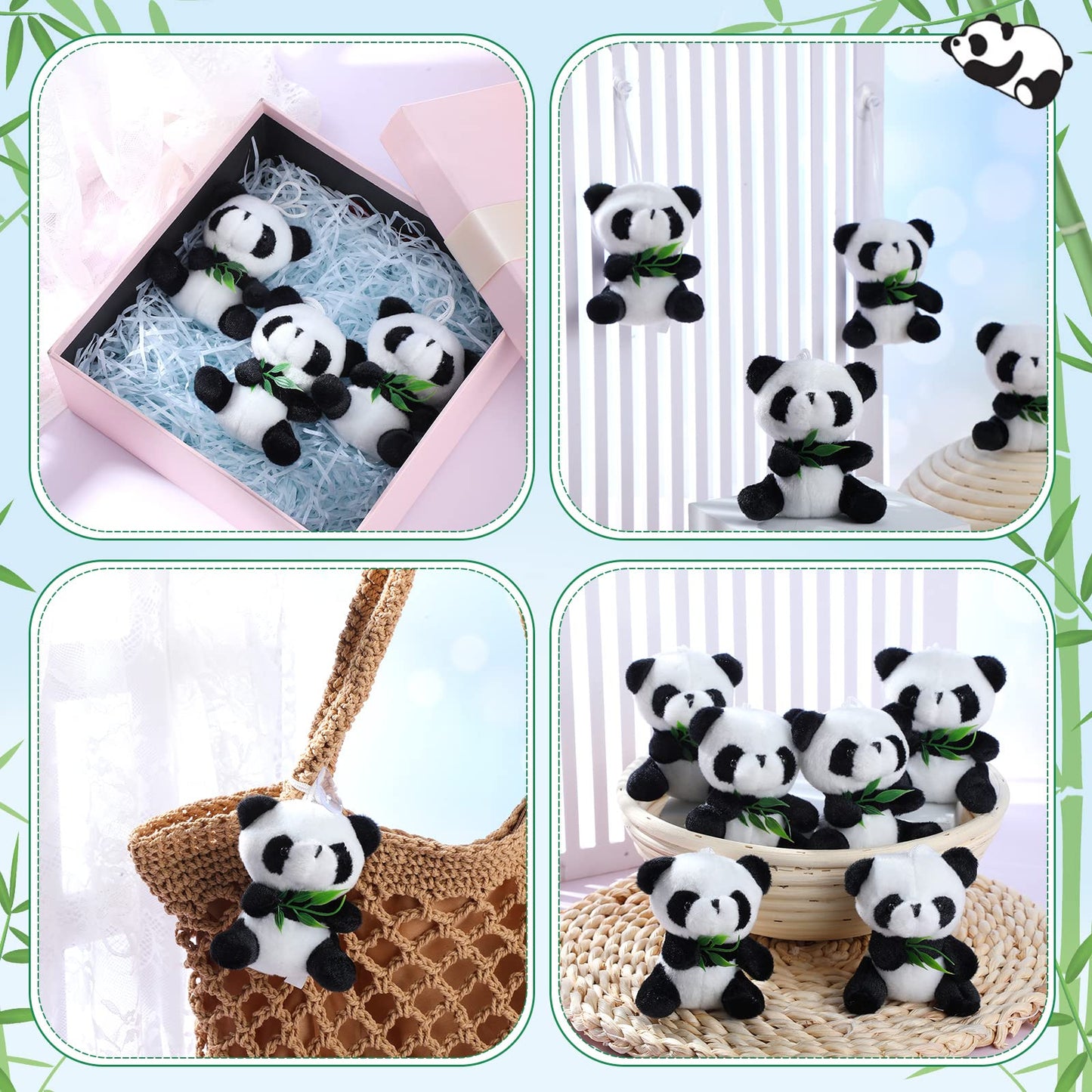 Aoriher 6 Pcs Mini Panda Plush Toy 4 Inch Cute Plush Panda Stuffed Animals Hanging Pendant Ornament For Boy Girl Gift Birthday D