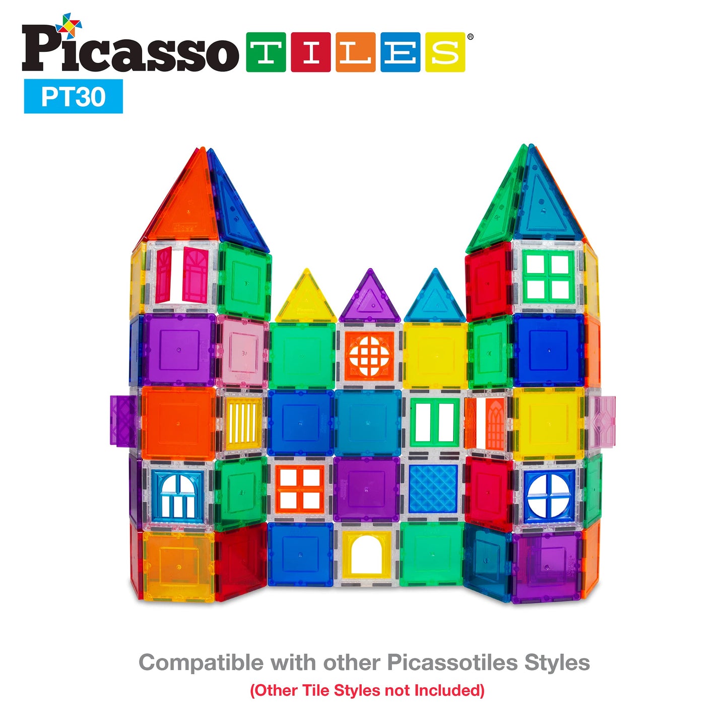 PicassoTiles 30 Piece Window and Door Clip On Magnetic Blocks Magnet Tiles Magnets Building Tile Construction Toy Set STEM Educa