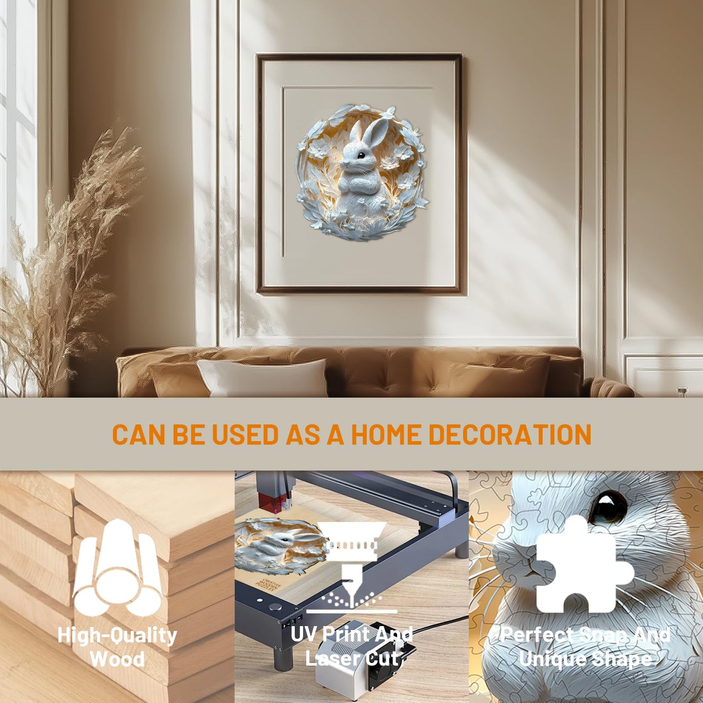 Wooden Puzzles for mature-themeds Bunny Puzzle 3D Visual Effect Paper Rabbit Puzzle Wood Puzzles mature-themed Unique Animal Shape Birthday Gifts for Friends Home Decor (S-8.5 * 8.3in-100 pcs)