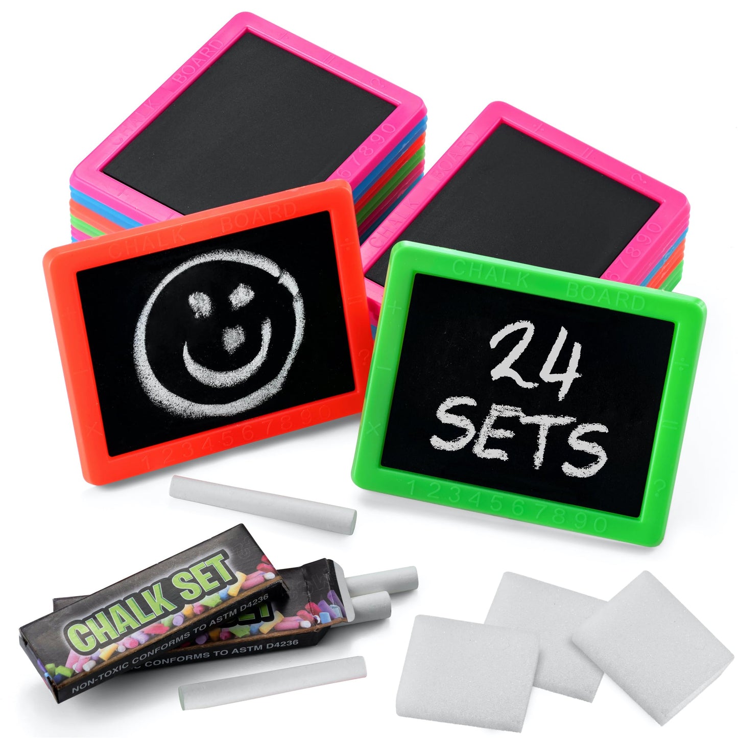 Neon Chalkboard Set For Kids - (Pack Of 24) Mini Chalk Boards Each With 2 Chalk Sticks, And 1 Eraser For Boys And Girls Birthday Party Favors For Kids Goodie Bags