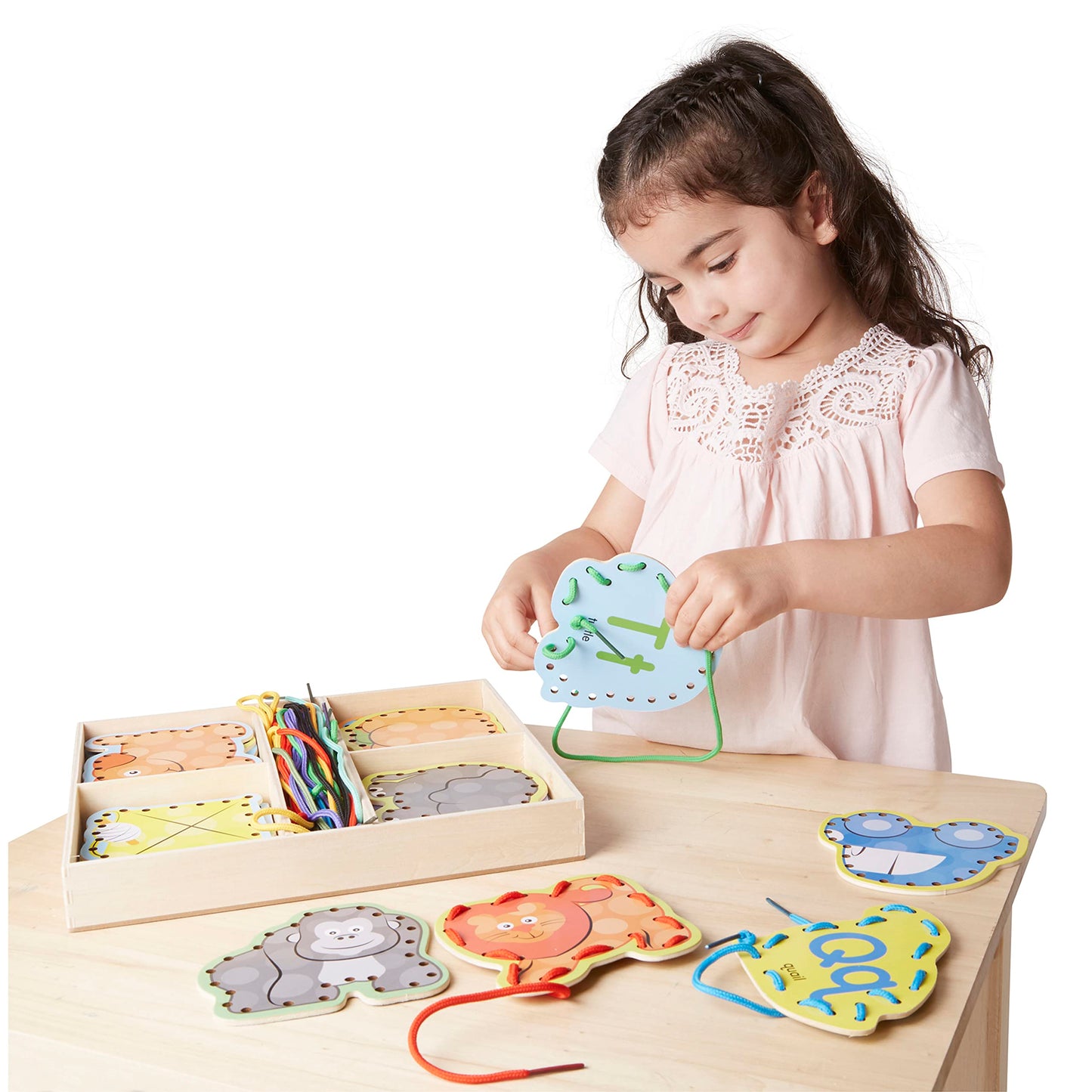 Melissa & Doug Alphabet Wooden Lacing Cards With Double-Sided Panels And Matching Laces Fine Motor Skills Threading Cards, Sewing For Preschoolers And Kids Ages 3+