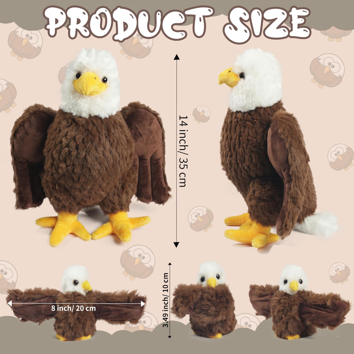 Xyhqyb Bald Eagle Stuffed Animal Plush, 14 Inch Mommy Eagle Plush With 3 Cute Babies Bald Eagles Slap Bracelet Plushies Eagles S