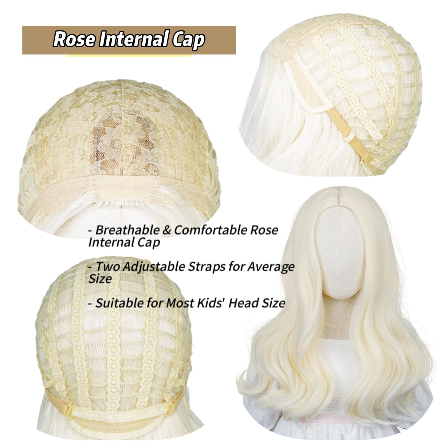Half And Half Kids Blonde Wig Long Curly Child Wigs For Kids Girls, White Golden Middle Part Girl'S Costume Wavy Wig Heat Resist