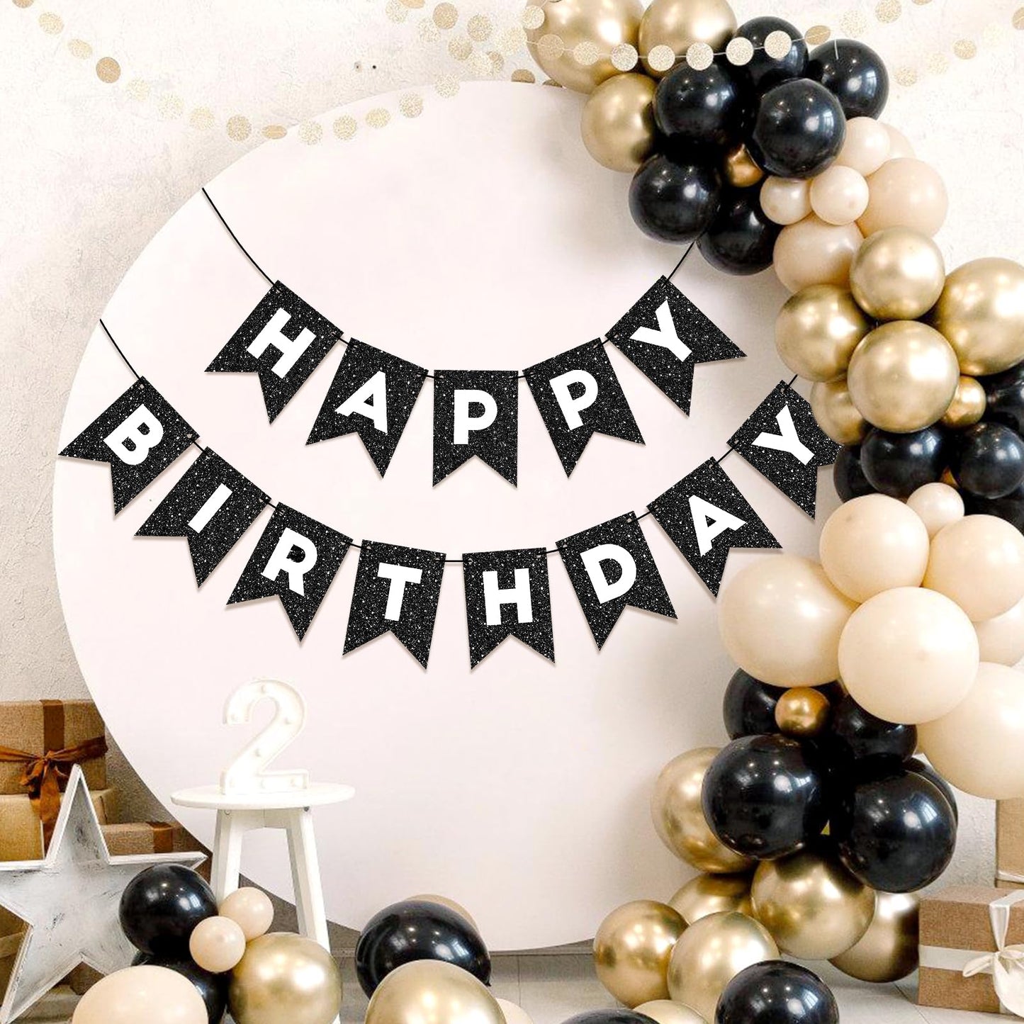 Hooqict Black Happy Birthday Banner Sign For Backdrop Black Birthday Decorations For Men Women Kids Party Supplies Wall Door Banner Garland Bunting Flag