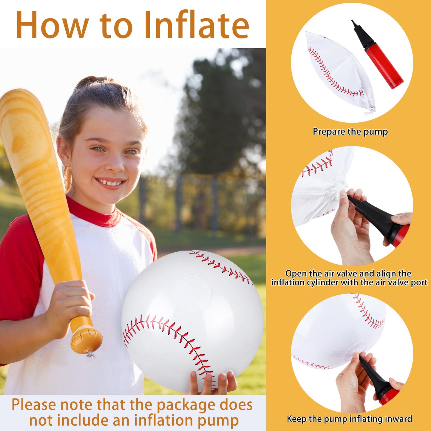 Durony 5 Pieces Inflatable Baseball Set Including 2 Piece 31.5 Inch Baseball Bat Inflates 3 Piece 5.5 Inch Beach Baseball Sports