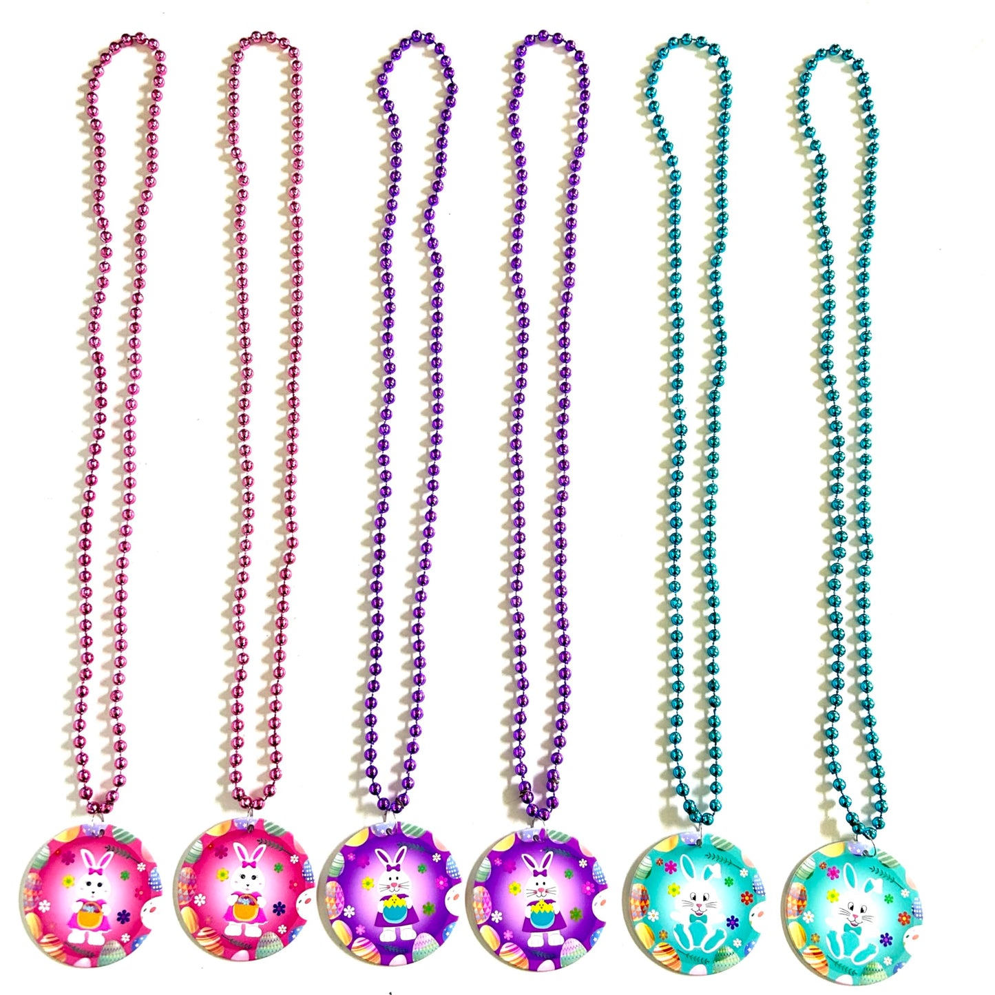 Gzyssl 12 Pcs Easter Party Beads Necklaces Colorful Easter Rabbit Medallion Beads Necklace Party Supplies
