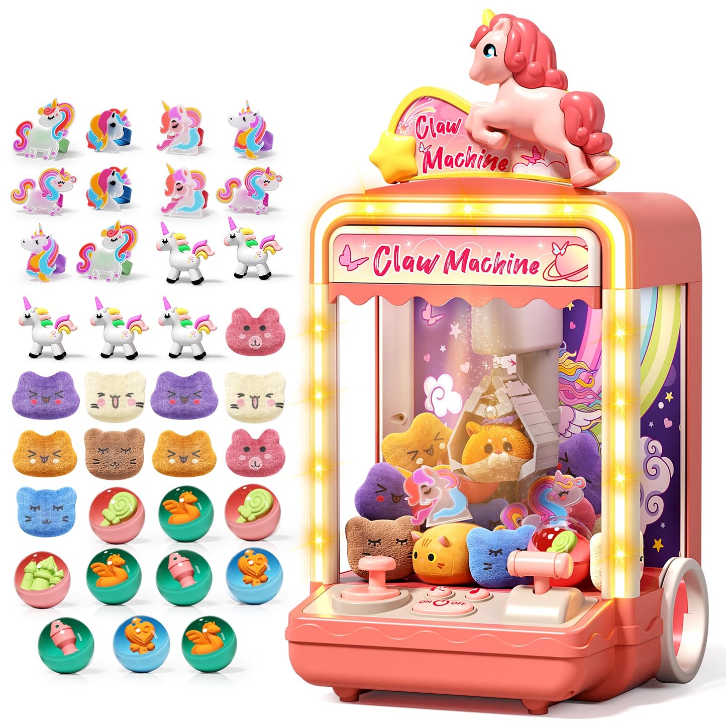 Aiqi 35 PCS Kids Claw Machine, Mini Candy Vending Grabber, Prize Dispenser Toys for Girls and Boys, Electronic Claw Game Machine