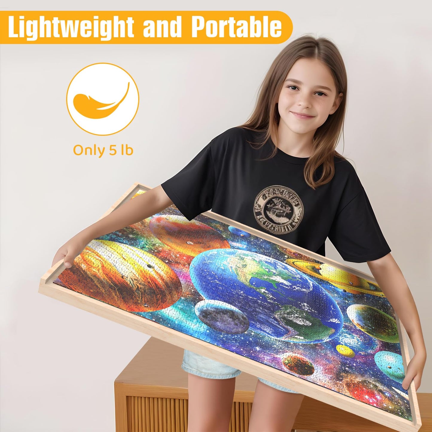 Puzzle Board with Drawers Rotatable 360-Degree Wheels and Cover 30'' x 22'' 1000 Piece Wooden Jigsaw Puzzle Table Storage Organi