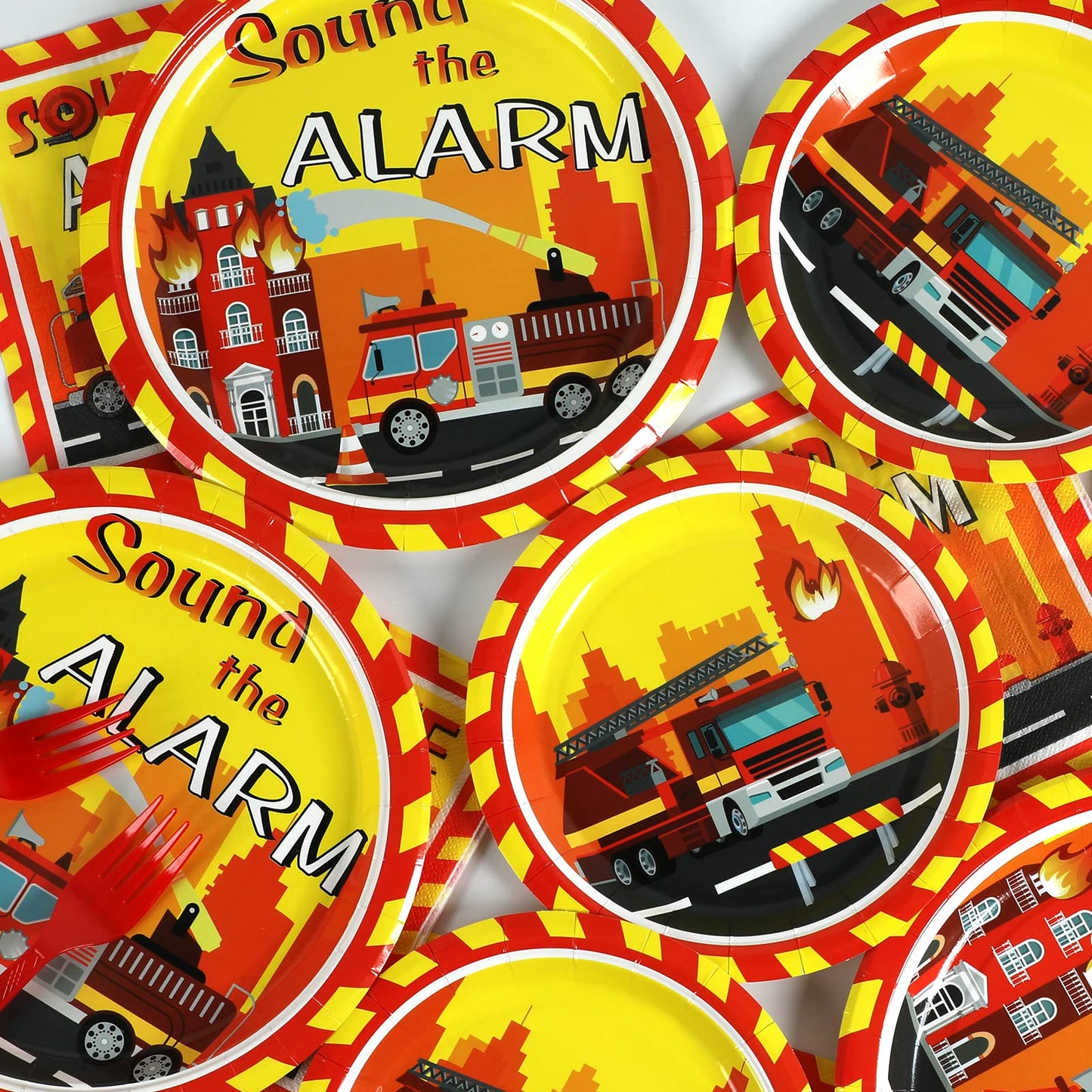100 Pcs Firetruck Birthday Party Decorations Fireman Plates And Napkins For Firefighter Party Supplies Fire Truck Birthday Theme