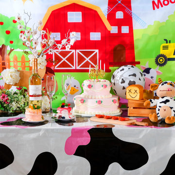 3 Pcs Pink Cowgirl Cow Print Table Cover Plastic Rectangle Cowgirl Farm Animal Theme Party Tablecloth Pink Black and White Cow P