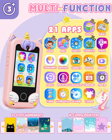 UCIDCI Kids Smart Phone Toys for Girls Ages 3-7 with Dual Camera - Toddler Phone Toys with Learning Games, Travel Toys with MP3