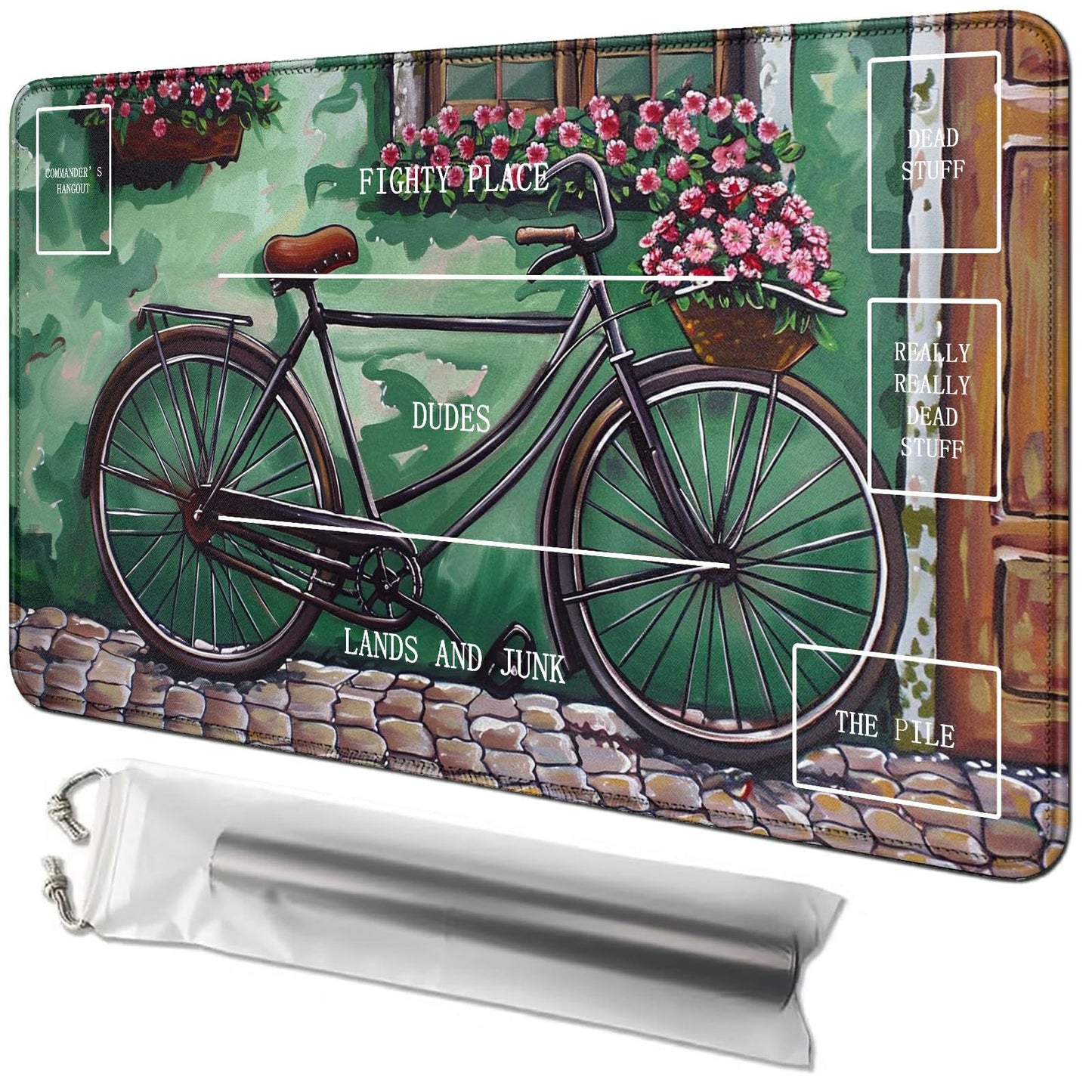 Rwutytiul Bicycle Card Playmat 24 X 14 Inch With Tube Bag, Card Gameplay Mat With Zones Commander Deck Board Mtg Rpg Ccg Tcg Car